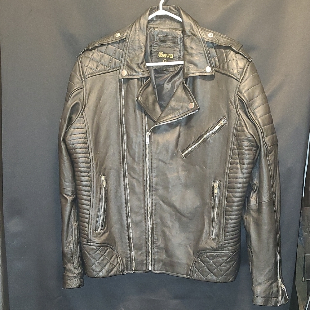 Vintage GAVA Quilted Black Biker Jacket for Men True To 80's Banger Style.